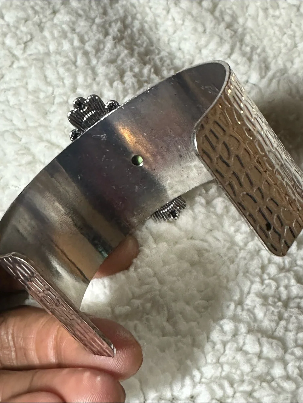 Silver Cuff Bracelet with Lime Green Stone
